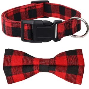 Christmas Dog Bandana and Collar Set Plaid with Bow Tie Dog Scarf Triangle Bibs Kerchief Adjustable Costume Accessories for Cats Dogs Pets