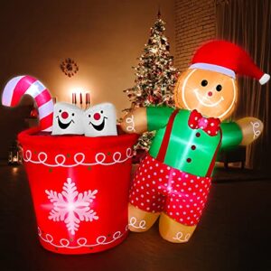 GiziGizi Christmas Inflatables Outdoor Decorations with Gingerbread Man and Hot Cocoa Mug, Built-in LEDs Christmas Blow Up Yard Decorations for Outdoor, Garden, Lawn, Indoor, Party, Holiday Decor