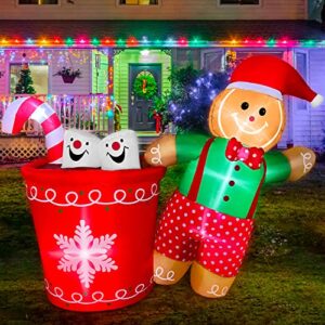 gizigizi christmas inflatables outdoor decorations with gingerbread man and hot cocoa mug, built-in leds christmas blow up yard decorations for outdoor, garden, lawn, indoor, party, holiday decor