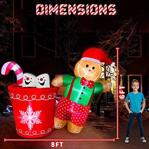GiziGizi Christmas Inflatables Outdoor Decorations with Gingerbread Man and Hot Cocoa Mug, Built-in LEDs Christmas Blow Up Yard Decorations for Outdoor, Garden, Lawn, Indoor, Party, Holiday Decor