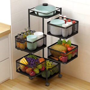 Rotating Kitchen Storage Shelf Rack, Multi-Layer Rotating Organizer Storage Basket, Floor-Standing Rolling Rack Multifunctional Household Shelf for Kitchen,Bedroom,Bathroom,Living Room(5-Tier,37in)