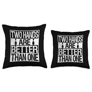 Two Handed Bowler For Men Women Kids Bowling-Two Hands are Better Than One Throw Pillow, 16x16, Multicolor