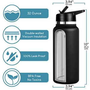 OTTIO Best Dad Ever Water Bottle, Gifts for from Daughter - 32oz Insulated Bottle Men, Tumbler Christmas Son, Father Day Gift & Birthday New Dad, Black