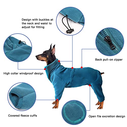Dog Onesies for Medium Dogs Winter, Full Body Suit for Shedding Dogs Polar Fleece Pet Dog Clothes (Turquoise, XXXL)