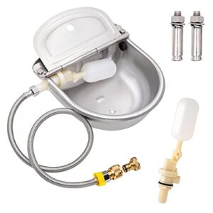 zheqogzh automatic dog water dispenser water trough for livestock pig chicken waterer stainless steel automatic waterer bowl with float valve drain plug braided hose garden hose quick connect fittings