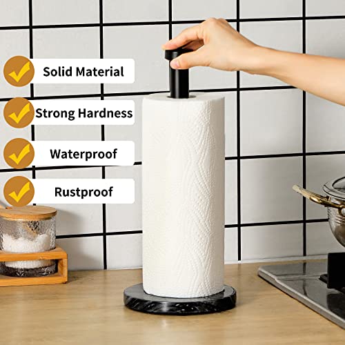 BETTWILL Paper Towel Holder with Marble Base, Kitchen Standing Paper Towel Roll Holder, Black Paper Towel Holder for Kitchen Countertop, Standard or Jumbo-Sized Roll Holder, Black Kitchen Accessories