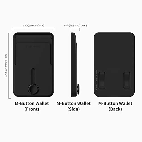 Sinjimoru Pop Up Phone Wallet for MagSafe, Magnetic Phone Credit Card Holder for Back of Cell Phone Case with Quick Access for iPhone 12 13 14 Series. M-Button Wallet Black