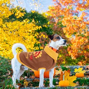 HUMLANJ Thanksgiving Knitted Dog Turtleneck Sweater Dog Sweaters Turkey Warm Pullover Sleeveless with Leash Hole for Puppy Doggy Doggie Yorkshire Chihuahua Pug