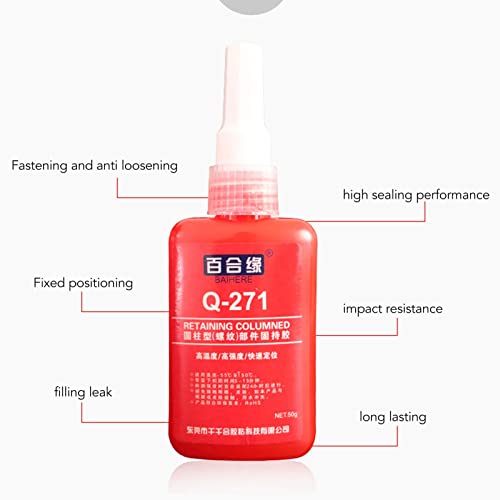 ViaGasaFamido Threadlocker Adhesive Red Threadlocker Sealer 50g Sealing Glue Metal Glue Screw Glue Repair for Thread Fastening Sealing Flange Hoses