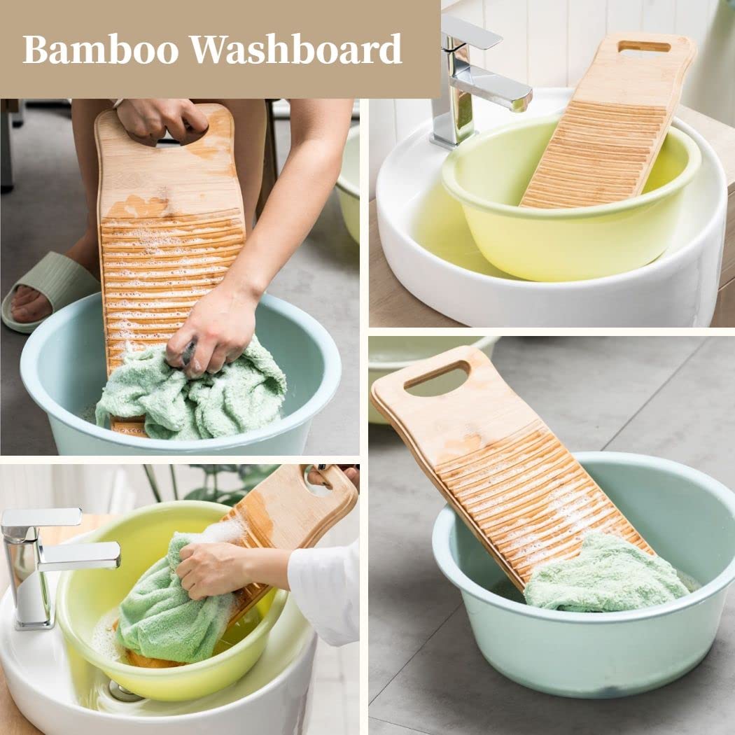 Homaisson Natural Bamboo Washboard for Laundry, Hand Washing Board, Thickened Anti-slip Scrubbing Washboard for Small Washing Jobs, Hanging Washboard 40x15cm/15.7x5.9in