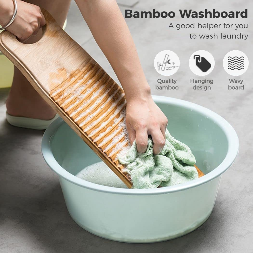 Homaisson Natural Bamboo Washboard for Laundry, Hand Washing Board, Thickened Anti-slip Scrubbing Washboard for Small Washing Jobs, Hanging Washboard 40x15cm/15.7x5.9in