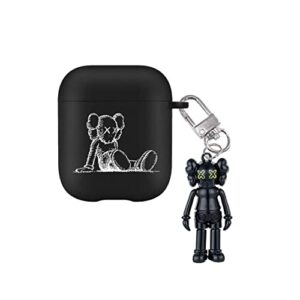 Airpod Case, Cute Funny Cartoon Airpod 1/2 Cases Protective Frosted Cover for Girls with Keychain Bear Airpod 1/2 Case Skin. (Bear Black F)