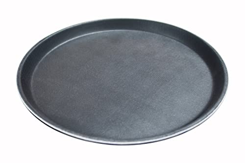 Top Kitchen Commercial Restaurant Non-Slip/Non-Skid Serving Plastic Tray, Rubber Lined, Round, 11-inch, Black