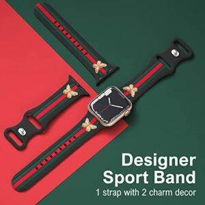 Designer Band with Charms Decor Compatible with Apple Watch Band 38mm 40mm 41mm 42mm 44mm 45mm 49mm Women Men, Stylish Silicone Sport Wristbands for iWatch Series 8 7 6 5 4 3 2 1 SE Ultra