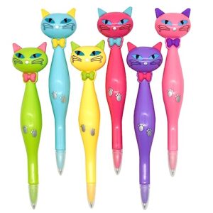 lopenle 6pcs cool cat ballpoint pens pretty cartoon cat pens novelty animal pens with 6 pieces refills black ink for kids school office birthday party…