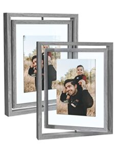 sumgar 8x10 𝙋𝙞𝙘𝙩𝙪𝙧𝙚 𝙁𝙧𝙖𝙢𝙚 gray 𝙍𝙤𝙩𝙖𝙩𝙞𝙣𝙜 floating frames set of 2, double sided picture frames wooden frames for plants pressed flowers floating effect display