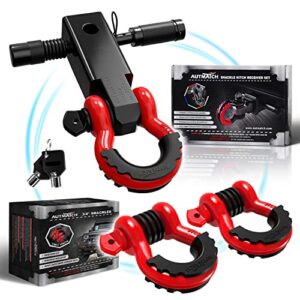 autmatch shackles 3/4" d ring shackle and shackle hitch receiver 2 inch with 5/8" trailer hitch lock pin, 45,000 lbs break strength heavy duty receiver kit for vehicle, red