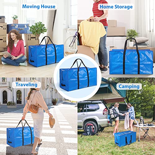 2Pack Heavy Duty Extra Large Moving Bags, Big Blue Moving Storage Bags, Packing Totes for Moving, with Zippers & Handles Waterproof Organizer, for Blanket Comforter Clothing Storage, Moving Supplies