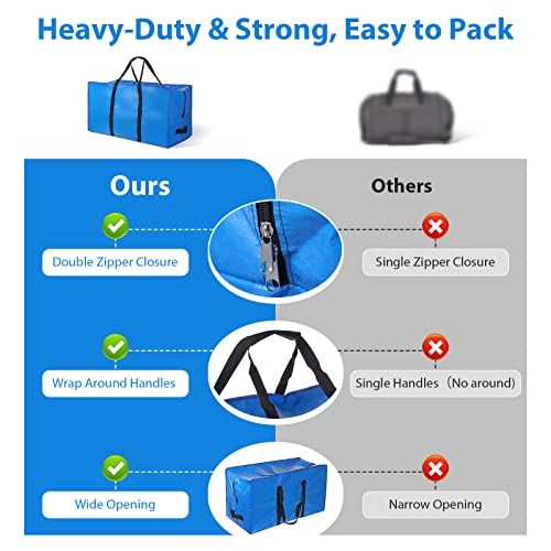 2Pack Heavy Duty Extra Large Moving Bags, Big Blue Moving Storage Bags, Packing Totes for Moving, with Zippers & Handles Waterproof Organizer, for Blanket Comforter Clothing Storage, Moving Supplies