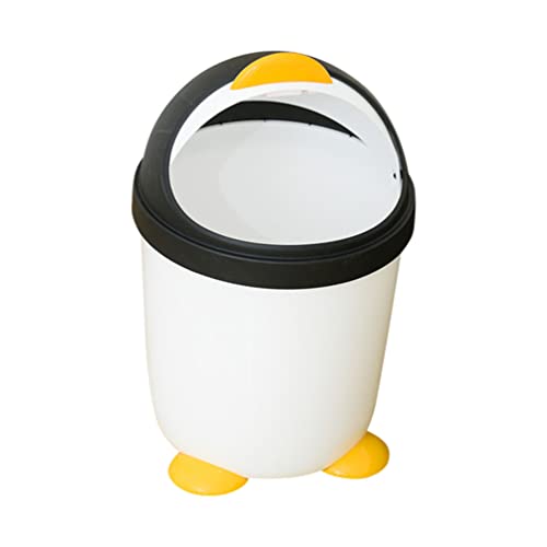 Cabilock Car Accesories Penguin Trash Can Mini Desk Trash Can Bathroom Garbage Can Plastic Storage Container with Lid for Cupboard Bathroom Kitchen Black White Office Desk Accessories