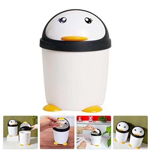 Cabilock Car Accesories Penguin Trash Can Mini Desk Trash Can Bathroom Garbage Can Plastic Storage Container with Lid for Cupboard Bathroom Kitchen Black White Office Desk Accessories