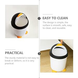 Cabilock Car Accesories Penguin Trash Can Mini Desk Trash Can Bathroom Garbage Can Plastic Storage Container with Lid for Cupboard Bathroom Kitchen Black White Office Desk Accessories