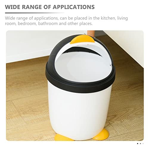 Cabilock Car Accesories Penguin Trash Can Mini Desk Trash Can Bathroom Garbage Can Plastic Storage Container with Lid for Cupboard Bathroom Kitchen Black White Office Desk Accessories