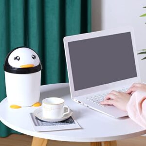 Cabilock Car Accesories Penguin Trash Can Mini Desk Trash Can Bathroom Garbage Can Plastic Storage Container with Lid for Cupboard Bathroom Kitchen Black White Office Desk Accessories