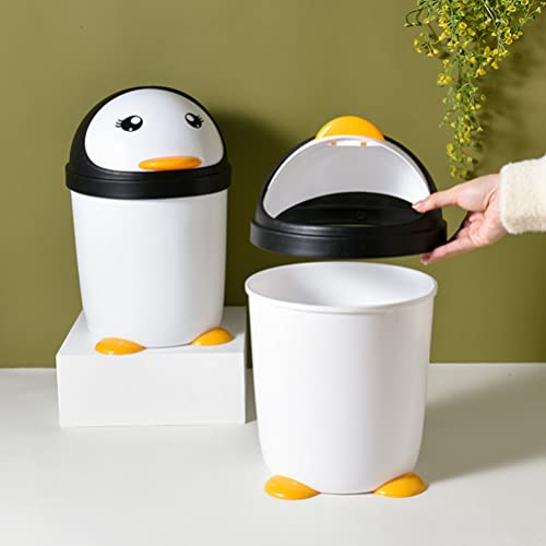 Cabilock Car Accesories Penguin Trash Can Mini Desk Trash Can Bathroom Garbage Can Plastic Storage Container with Lid for Cupboard Bathroom Kitchen Black White Office Desk Accessories