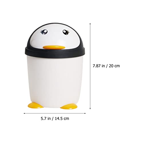 Cabilock Car Accesories Penguin Trash Can Mini Desk Trash Can Bathroom Garbage Can Plastic Storage Container with Lid for Cupboard Bathroom Kitchen Black White Office Desk Accessories