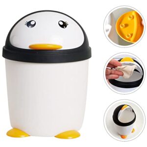 Cabilock Car Accesories Penguin Trash Can Mini Desk Trash Can Bathroom Garbage Can Plastic Storage Container with Lid for Cupboard Bathroom Kitchen Black White Office Desk Accessories