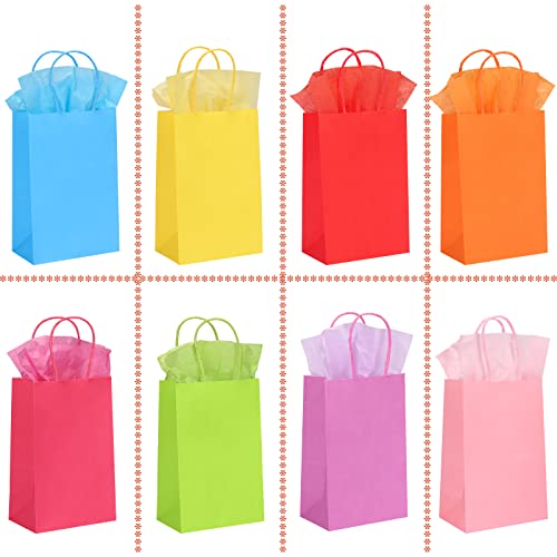 Moretoes 40pcs Gift Bags with 80 Tissues Papers, 8 Colors Bulk Party Favor Bags with Handles, Small Size Rainbow Gift Bags for Wedding, Baby Shower, Birthday, Party Supplies and Gifts