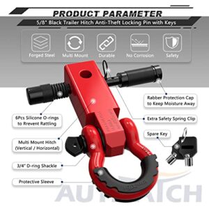 AUTMATCH Shackles 3/4" D Ring Shackle and Shackle Hitch Receiver 2 Inch with 5/8" Trailer Hitch Lock Pin, 45,000 Lbs Break Strength Heavy Duty Receiver Kit for Vehicle, Red