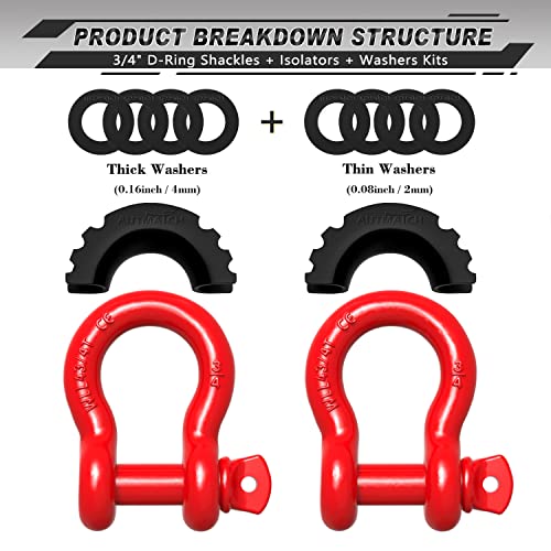 AUTMATCH Shackles 3/4" D Ring Shackle and Shackle Hitch Receiver 2 Inch with 5/8" Trailer Hitch Lock Pin, 45,000 Lbs Break Strength Heavy Duty Receiver Kit for Vehicle, Red