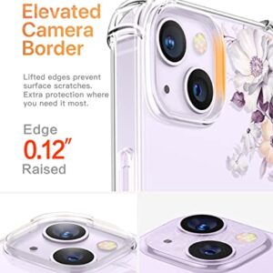 GVIEWIN Case Compatible with iPhone 14 Plus 6.7 Inch,with Screen Protector + Camera Lens Protector, Clear Flower Shockproof Soft Protective Floral Designed Women Phone Cover, 2022 (Aster/Purple)