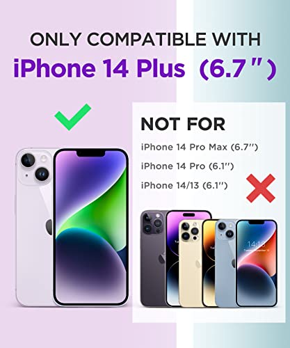 GVIEWIN Case Compatible with iPhone 14 Plus 6.7 Inch,with Screen Protector + Camera Lens Protector, Clear Flower Shockproof Soft Protective Floral Designed Women Phone Cover, 2022 (Aster/Purple)