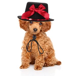 Puppy Top Hat Dog Costume Top Hat Pet Formal Hat with Bowknot and Adjustable Headband Birthday Hat Party Jazz Hat for Dog Cat Pet Costume Halloween Party Supplies