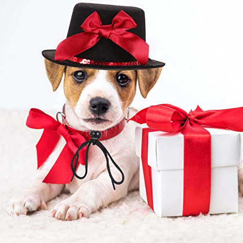 Puppy Top Hat Dog Costume Top Hat Pet Formal Hat with Bowknot and Adjustable Headband Birthday Hat Party Jazz Hat for Dog Cat Pet Costume Halloween Party Supplies