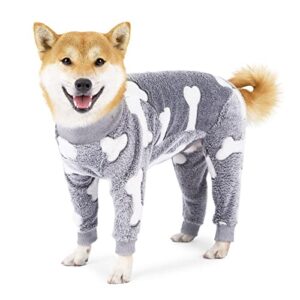 plush dog pajamas for cold weather 4 legs clothes dog stretch good fit fit medium and large dog onesie warm soft pet romper winter (xl, gray)