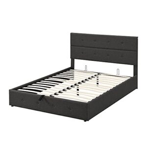 Harper & Bright Designs Queen Platform Bed Frame with Storage Underneath, Metal Size Lift Up , Headboard, Upholstered Bentwood Slats, Gray