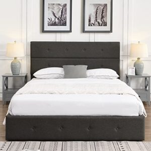 Harper & Bright Designs Queen Platform Bed Frame with Storage Underneath, Metal Size Lift Up , Headboard, Upholstered Bentwood Slats, Gray