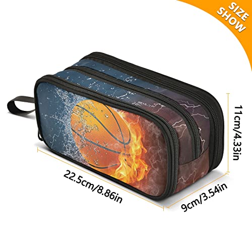 XUWU Basketball Large Capacity Pencil Case 3 Compartment Pen box Makeup Pouch Holder Organizer Stationery Bag for School Teen Girl Boy Men Women