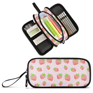xuwu pink strawberry large capacity pencil case 3 compartments big storage pouch desk organizer stationery makeup bag marker pen case for teen boys girls school students