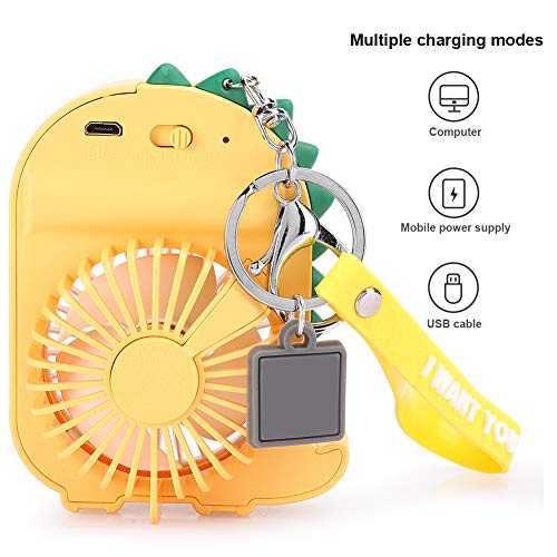 CCYLEZ Portable Handheld Fan,2 Speed Adjustable Faste Heat Dissipation Desk Fan,USB Rechargeable Battery Operated Table Fan with Dinosaur Shape,for Girls Women Kids Outdoor Summer Gift(Yellow)