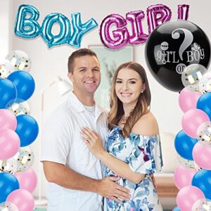 Gender Reveal Decorations, Gender Reveal Party Supplies, Gender Reveal Balloon Kit Include 36 Inch Gender Reveal Balloon, Blue and Pink Balloon, Girl & Boy Cake Topper, Girl & Boy Photo Booth Props