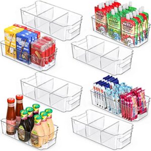 set of 8 multiuse clear organizing bins with removable dividers - snack, food, pantry organization and storage - fridge refrigerator organizer bins - stackable plastic container for home, kitchen, rv