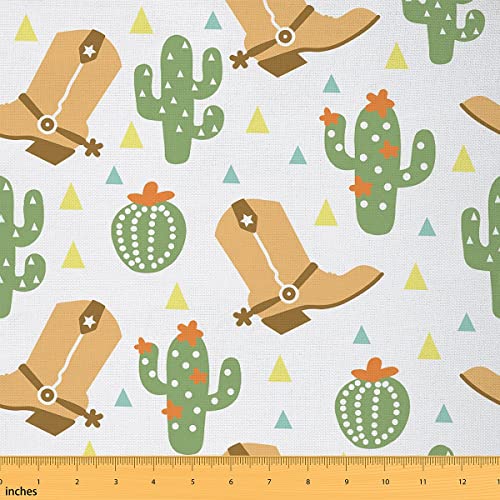 Cactus Fabric by The Yard, Cowboy Boots Upholstery Fabric, Geometric Decorative Fabric, Tropical Desert Indoor Outdoor Fabric, Shoes Triangle Floral DIY Art Waterproof Fabric, Green Brown, 1 Yard