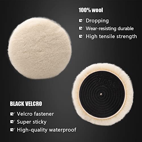 SPTA Wool Buffing Polishing Pads, 3Pcs 6 Inch (150mm) Wool Cutting Pad, Wool Compounding Pad, Wool Buffing and Polishing Pads Wool Buffing Wheel for 6 Inch Car Polisher Compounding, Polishing, Buffing