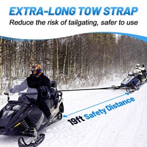 Extra Long 19ft Snowmobile Tow Straps - 4400lbs Break Strength Heavy-Duty ATV Towing Rope with Stainless Steel Hooks for Sled Snowboards Emergency Safety Tool Accessories Kit