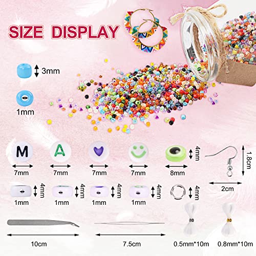 QUEFE 14400pcs 72 Colors, 3mm Glass Seed Beads for Bracelet Making Kit, Small Beads for Jewelry Making with Letter Beads for Crafts Gifts